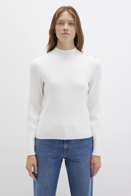 Mavi Slim Fit Yarım Balıkçı Yaka Omuz Detaylı Bayan Kazak 1710798-70057 KREM