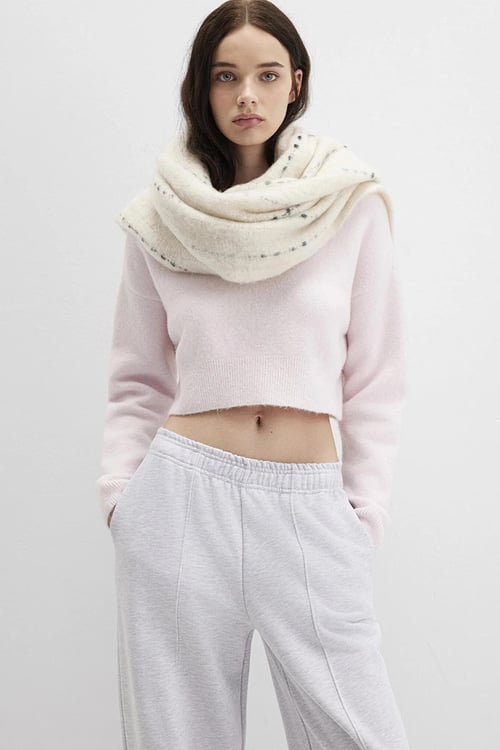 Mavi Yün Karışımlı Crop Fit Bisiklet Yaka Bayan Kazak 1710496-89884 AÇIK PEMBE