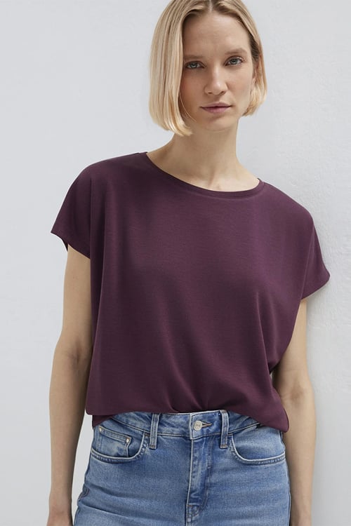 Mavi Yuvarlak Yaka Bol Rahat Kadın T Shirt 167245-70421 BORDO
