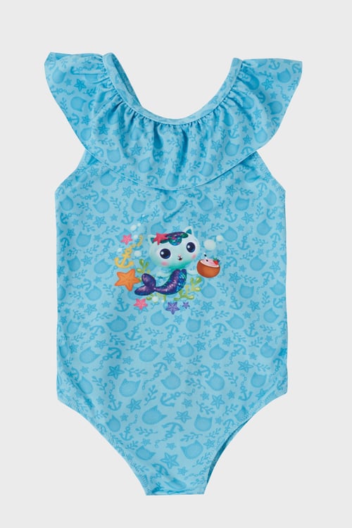 Mercat Desenli Fırfırlı Çabuk Kuruyan Kız Çocuk Mayo SM2512120001 BEBE MAVİ
