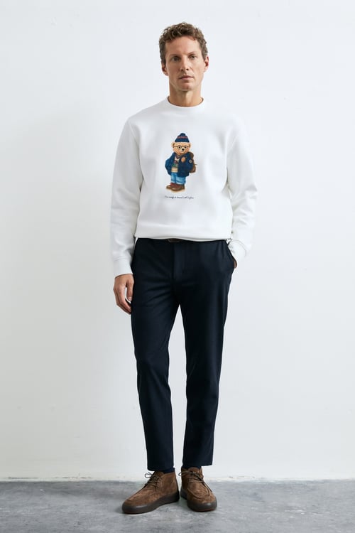 Miles Regular Fit Desenli Bisiklet Yaka Örme Erkek Sweat 112030201 KIRIK BEYAZ