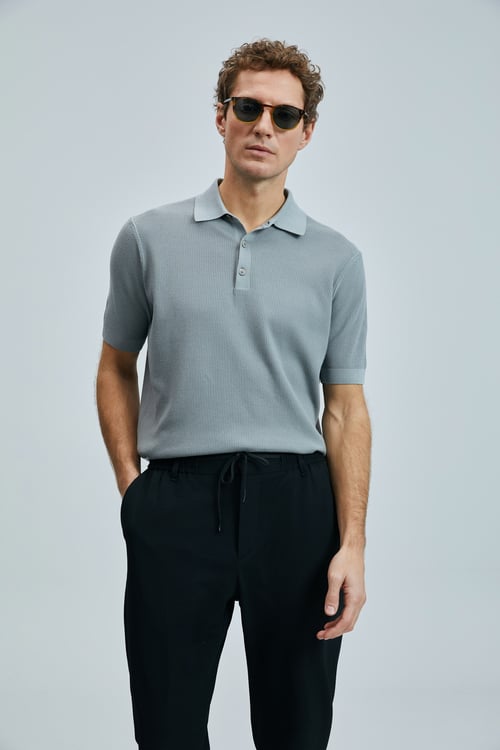 Modal Karışımlı Regular Fit Polo Yaka Kısa Kollu Triko Erkek Kazak 111090114 Nane Yeşil