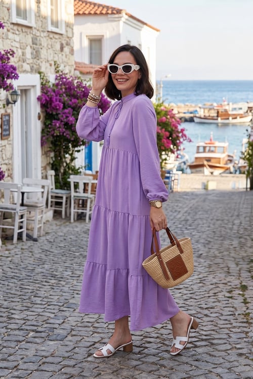 Modest Regular Fit Dik Yaka Uzun Kadın Elbise 611EL545 EFLATUN