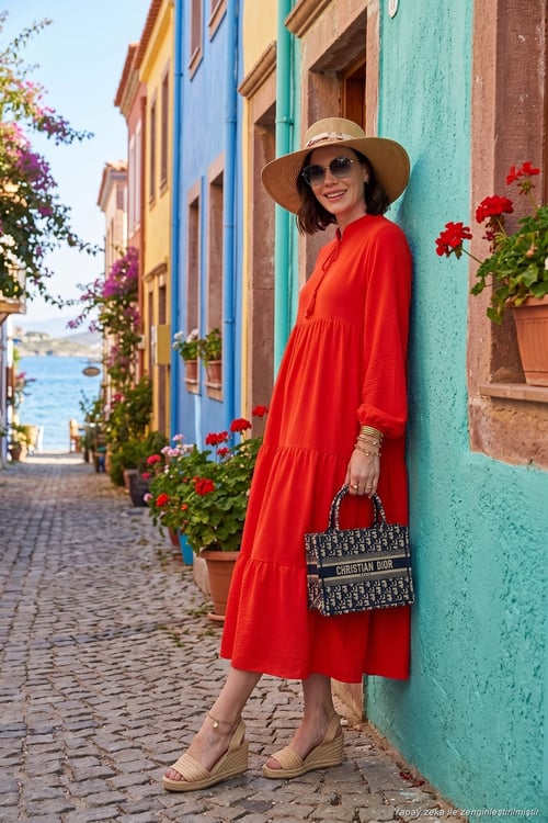 Modest Regular Fit Dik Yaka Uzun Kadın Elbise 611EL545 ORANJ