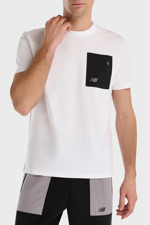 New Balance NB Lifestyle % 100 Pamuk Comfort Fit Cep Detaylı Erkek T Shirt MNT1516WT BEYAZ