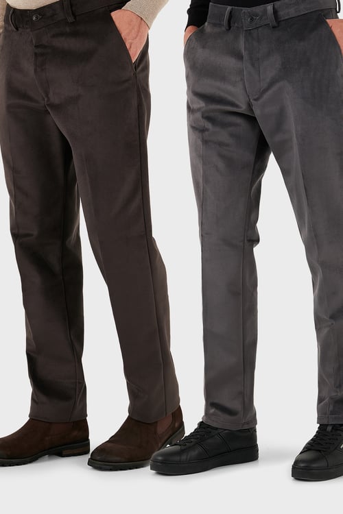 Normal Bel Regular Fit Düz Paça 2'li Paket Erkek Kadife Pantolon 645MERLINS2 Gri-Kahve
