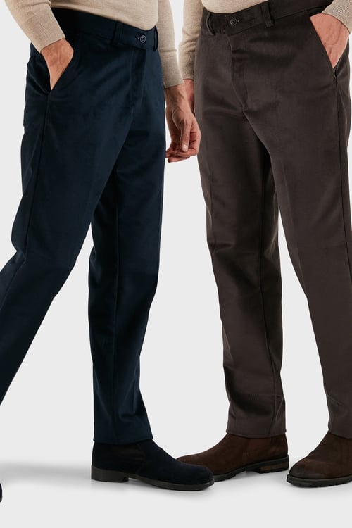 Normal Bel Regular Fit Düz Paça 2'li Paket Erkek Kadife Pantolon 645MERLINS2 LACİVERT-KAHVE