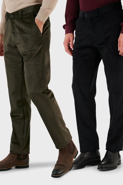 Normal Bel Regular Fit Düz Paça 2'li Paket Erkek Kadife Pantolon 645MERLINS2 HAKİ-SİYAH