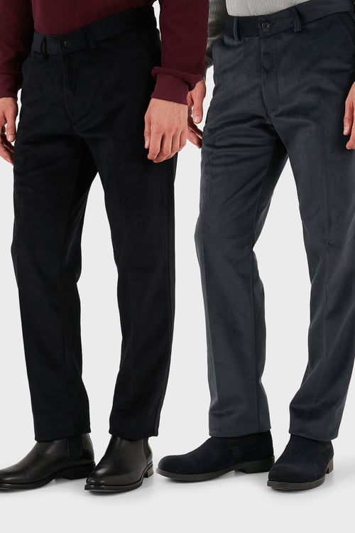 Normal Bel Regular Fit Düz Paça 2'li Paket Erkek Kadife Pantolon 645MERLINS2 ANTRASİT-SİYAH