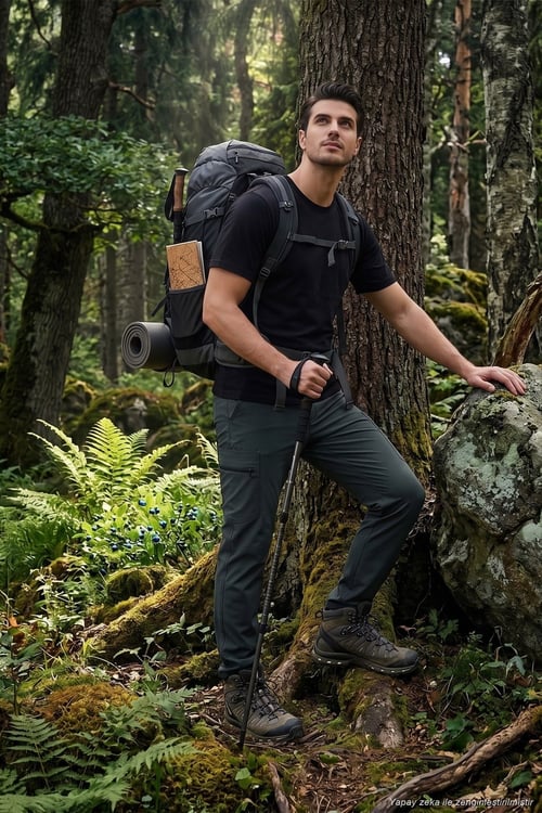 Normal Kalıp Lastikli Bel Su İtici Düz Paça Trekking ve Kargo Erkek Pantolon 693288 FÜME