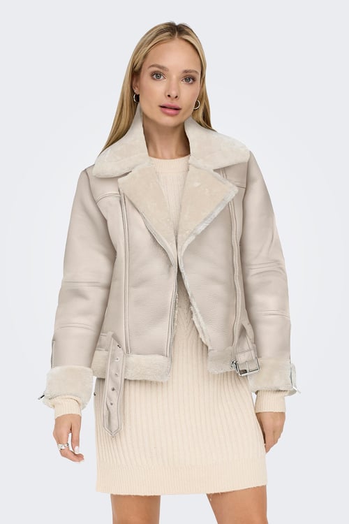 Onlagnete Yumuşak Tüylü Relaxed Fit Faux Kadın Deri Ceket 15260002 TAŞ