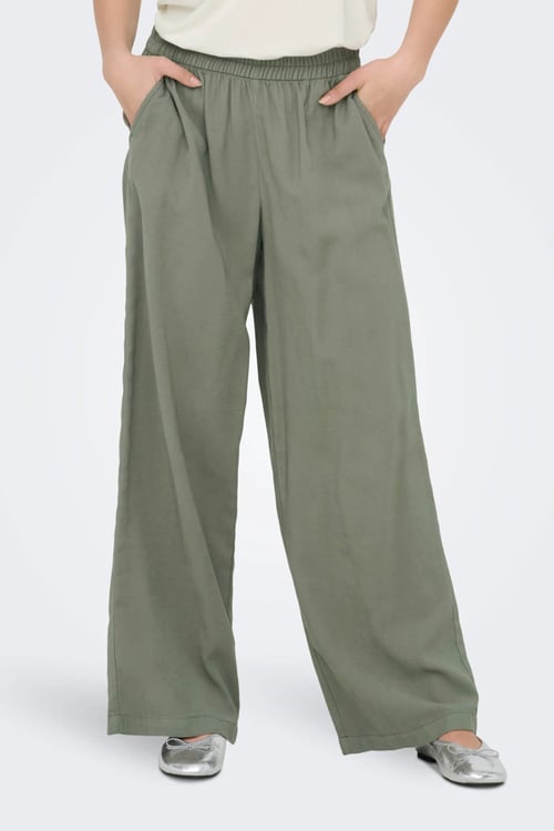 Onlaris Regular Fit Normal Bel Geniş Paça Kadın Pantolon 15337956 Olive