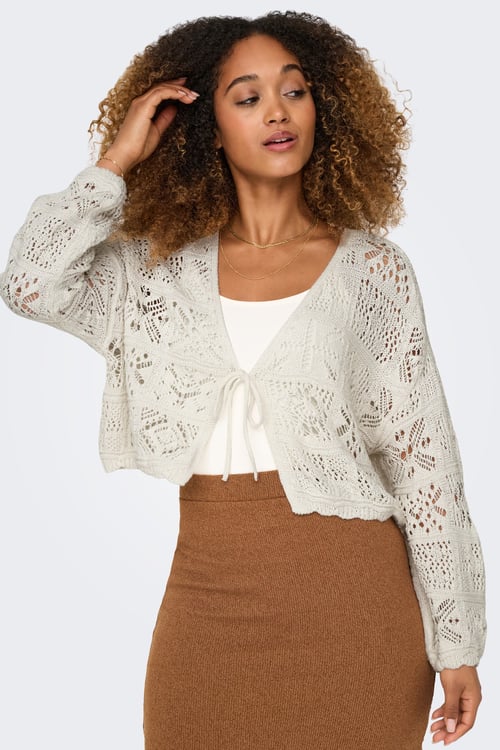 Onlbeach Pamuklu Regular Fit V Yaka Triko Kadın Hırka 15257604 EKRU