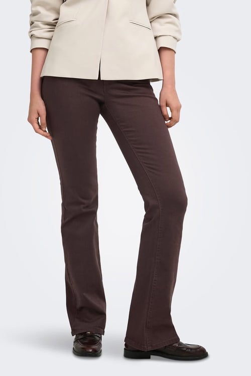 Onlblush Pamuklu Orta Bel Geniş Paça Jeans Kadın Kot Pantolon 15379119 KOYU KAHVE