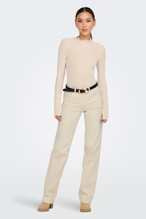 Onlblush Pamuklu Regular Fit Normal Bel Düz Paça Jeans Kadın Kot Pantolon 15337793 KREM