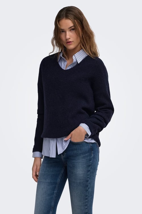 Onlcamilla Regular Fit V Yaka Kadın Kazak 15204588 KOYU LACIVERT