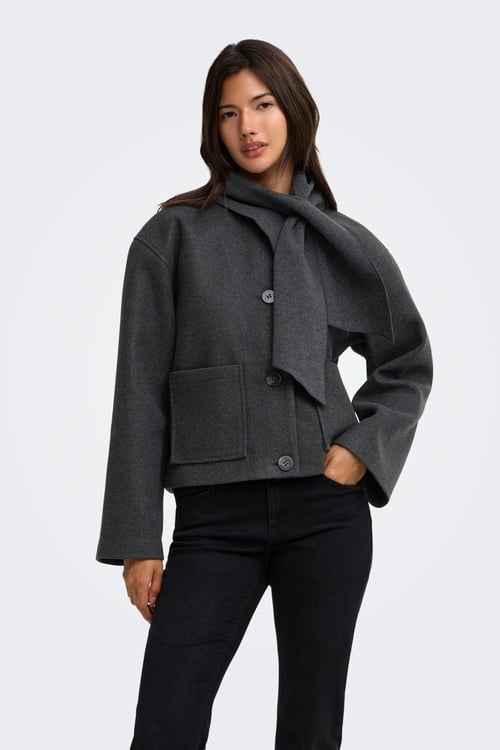 Onlcarrıe Regular Fit Ceket Yaka Düğmeli Kadın Mont 15382557 KOYU GRİ