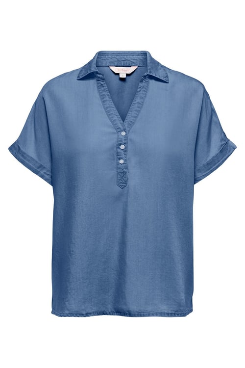 Onlcharis Loose Fit Klasik Yaka Düğme Detaylı Kadın Bluz 15363976 MAVİ
