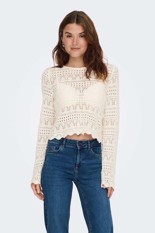 Onlelke Pamuklu Regular Fit Ajurlu Yuvarlak Yaka Kadın Bluz 15363049 KREM