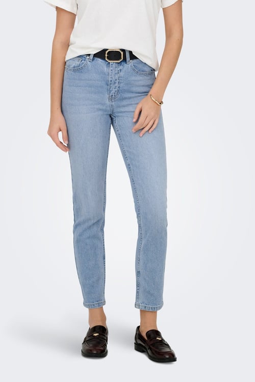 Onlemıly Pamuklu Regular Fit Yüksek Bel Jeans Kadın Kot Pantolon 15361608 AÇIK MAVİ