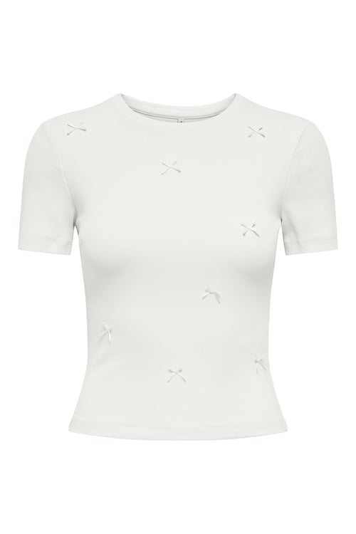 Onlfemke Pamuklu Slim Fit Fiyonk Detaylı Bisiklet Yaka Kadın T Shirt 15369336 KREM