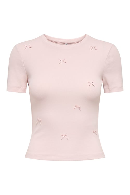 Onlfemke Pamuklu Slim Fit Fiyonk Detaylı Bisiklet Yaka Kadın T Shirt 15369336 AÇIK PEMBE