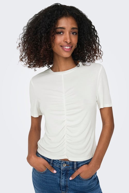 Onlfree Büzgülü Regular Fit Bisiklet Yaka Kadın T Shirt 15346602 EKRU