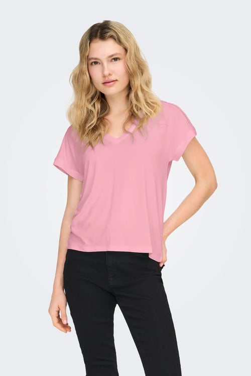 Onlfree Modal Regular Fit V Yaka Kadın T Shirt 15369294 PEMBE