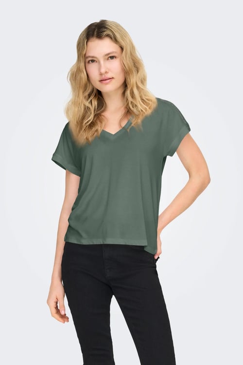 Onlfree Modal Regular Fit V Yaka Kadın T Shirt 15369294 HAKİ