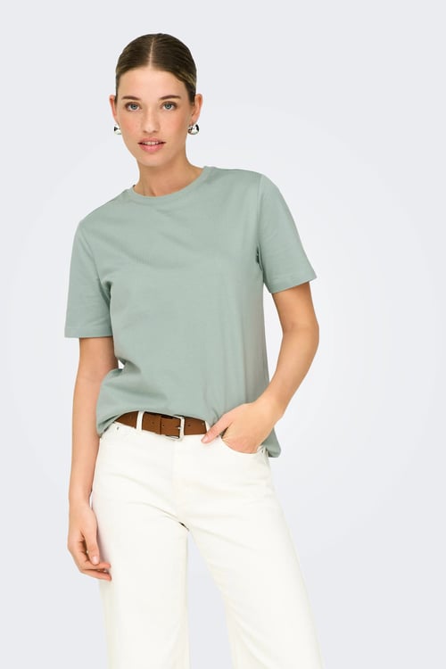 Onlfreja Pamuklu Regular Fit Yuvarlak Yaka Kadın T Shirt 15367970 AÇIK YEŞİL