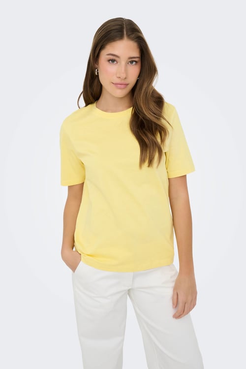 Onlfreja Pamuklu Regular Fit Yuvarlak Yaka Kadın T Shirt 15367970 SARI