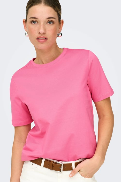 Onlfreja Pamuklu Regular Fit Yuvarlak Yaka Kadın T Shirt 15367970 PEMBE