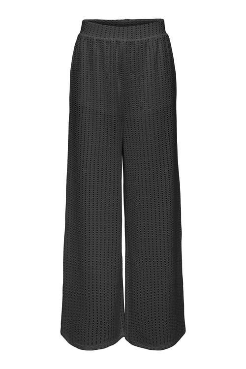 Onlfreya Ajurlu Straight Fit Yüksek Bel Geniş Paça Kadın Pantolon 15349329 SİYAH