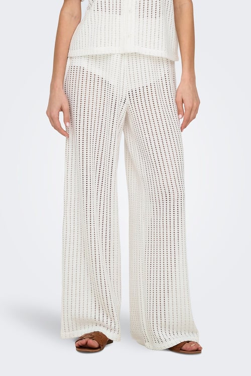 Onlfreya Ajurlu Straight Fit Yüksek Bel Geniş Paça Kadın Pantolon 15349329 EKRU