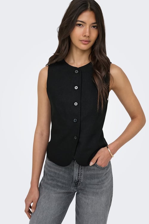 Onlgoa Regular Fit Bisiklet Yaka Düğmeli Kadın Yelek 15363724 SİYAH