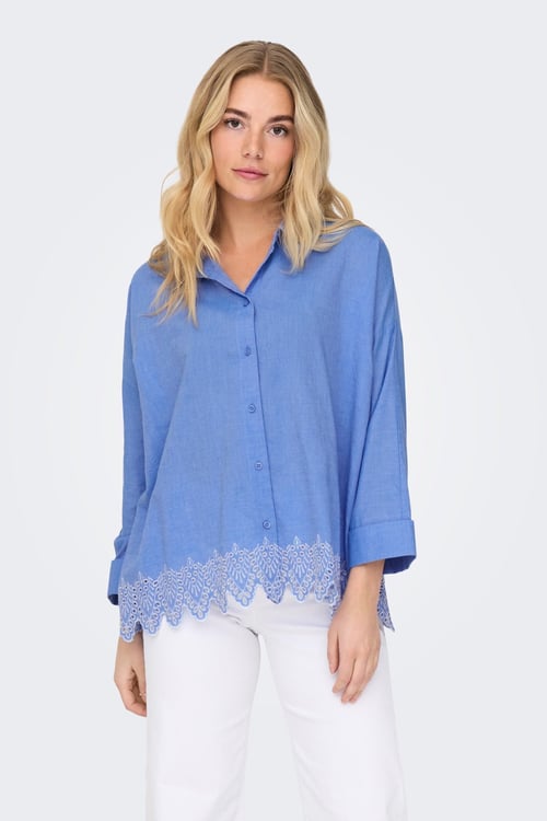 Onlgraces % 100 Pamuklu Relaxed Fit Uzun Kollu Kadın Gömlek 15343165 MAVİ
