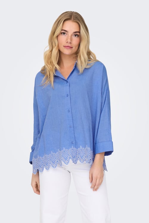 Onlgraces % 100 Pamuklu Relaxed Fit Uzun Kollu Kadın Gömlek 15343165 MAVİ