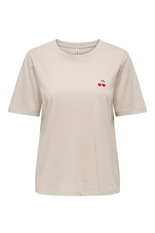 Onlhappy % 100 Pamuk Regular Fit Bisiklet Yaka Kadın T Shirt 15370117 TAŞ