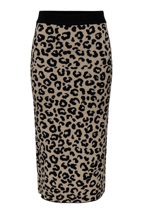 Onlib Slim Fit Midi Boy Leoparlı Kadın Etek 15350672 SİYAH-BEJ