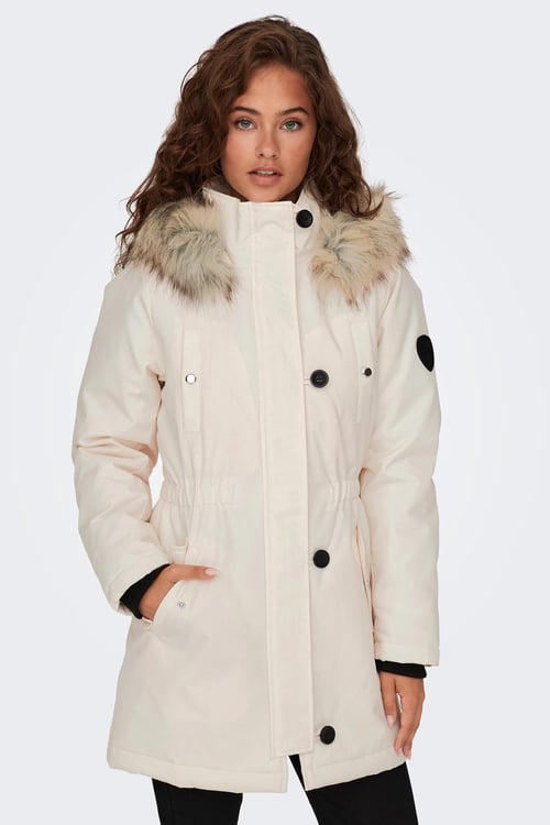 Onliris Regular Fit Çıkarılabilir Kapüşonlu Kadın Parka 15304625 BEJ