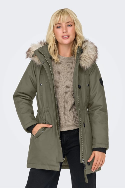 Onliris Regular Fit Çıkarılabilir Kapüşonlu Kadın Parka 15304625 Olive