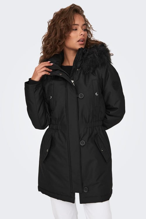 Onliris Regular Fit Çıkarılabilir Kapüşonlu Kadın Parka 15304625 SİYAH-SİYAH
