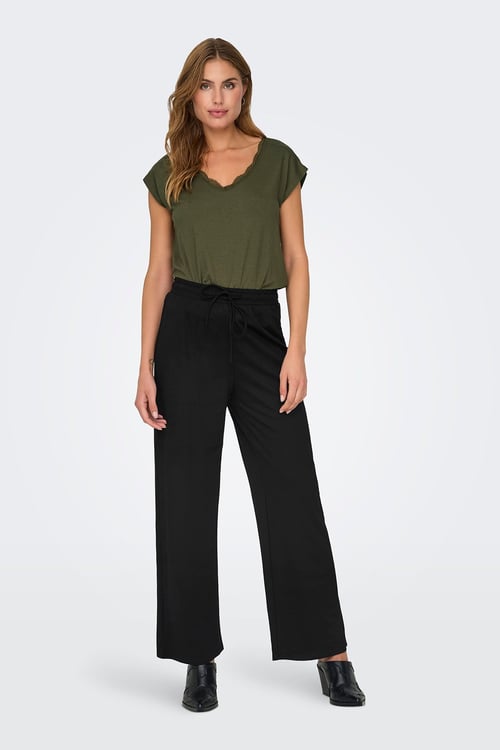 Onljany Regular Fit Yüksek Bel Geniş Paça Kadın Pantolon 15294429 SİYAH