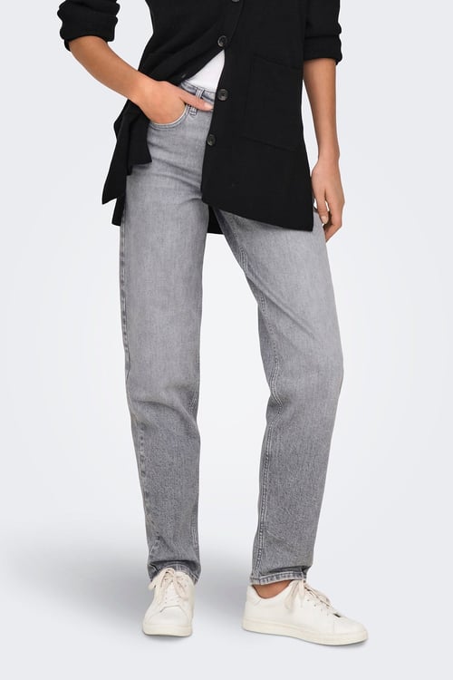 Onljuıcy Regular Fit Yüksek Bel Boru Paça Jeans Kadın Kot Pantolon 15342042 AÇIK GRİ