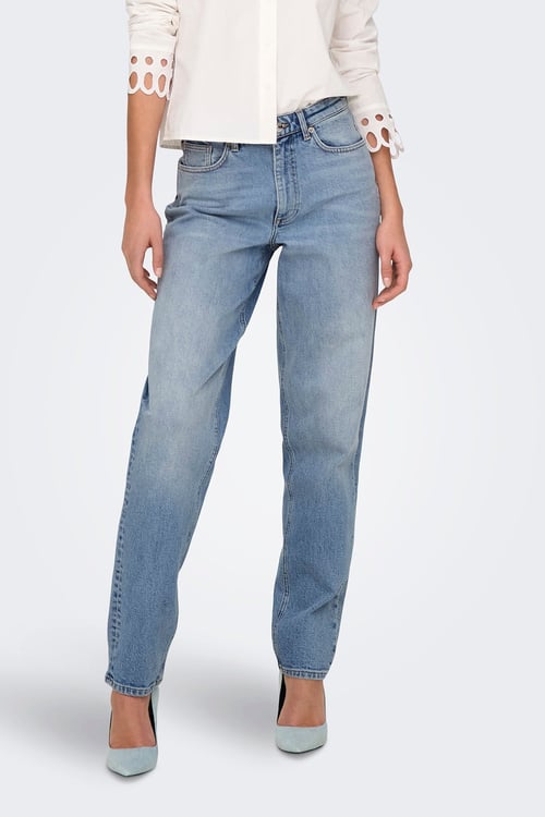 Onljuıcy Streç Pamuklu Mom Fit Yüksek Bel Bol Paça Jeans Kadın Kot Pantolon 15341427 AÇIK MAVİ