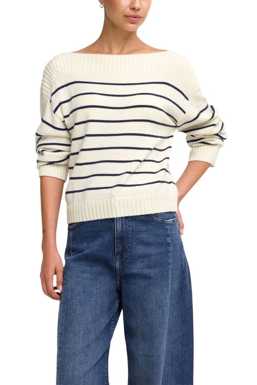Onlkatia Regular Fit Kayık Yaka Kadın Kazak 15374823 KREM-LACIVERT
