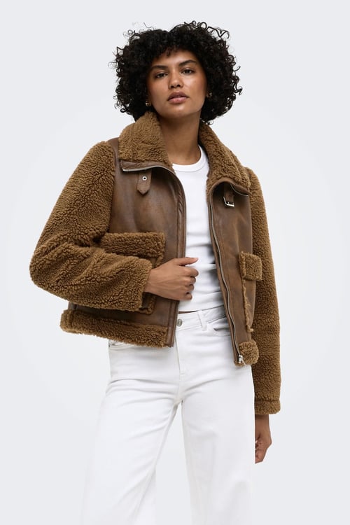 Onllee Regular Fit Dik Yaka Yan Cep Detaylı Kadın Mont 15376750 KAHVE