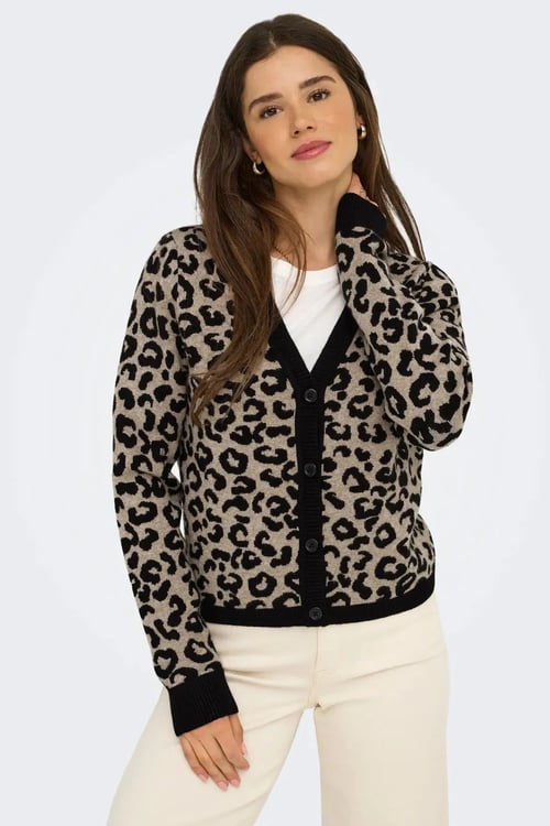 Onlleo Regular Fit V Yaka Kadın Hırka 15349819 SİYAH-BEJ