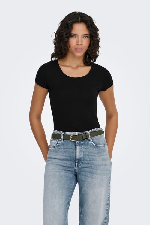 Onllive Pamuklu Regular Fit Bisiklet Yaka Kadın T Shirt 15205059 SİYAH
