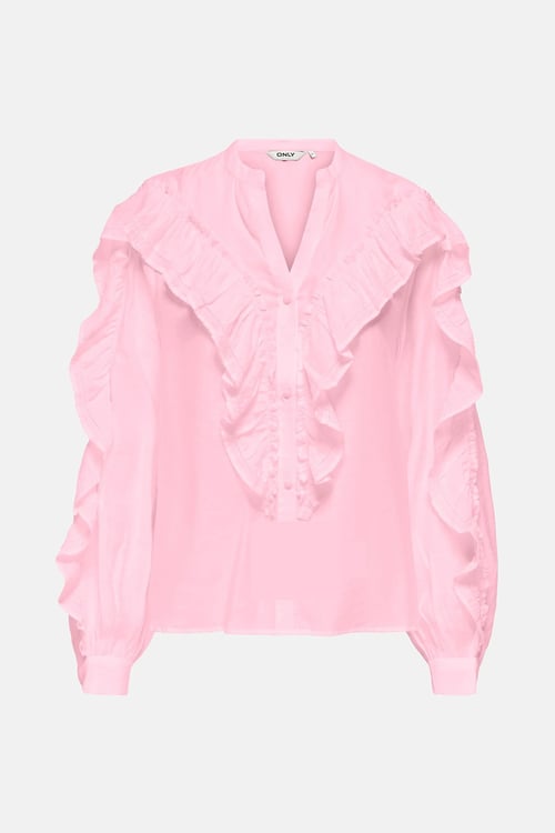 Onlmarriah Regular Fit V Yaka Düğmeli Kadın Bluz 15372232 PEMBE